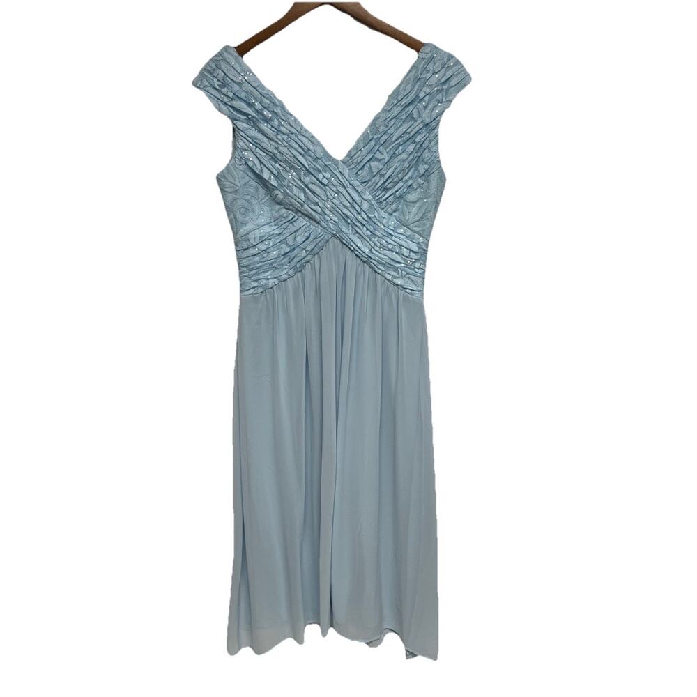 Retro Melrose‎ Bridal Blue Bridesmaid Mother Of The Bride Sz 6 V-neck Midi Dress